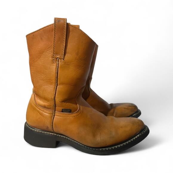 Original Michel Men's Work Brown Boots Size 8.5 Leather Slip Resistant Used - Picture 1 of 7